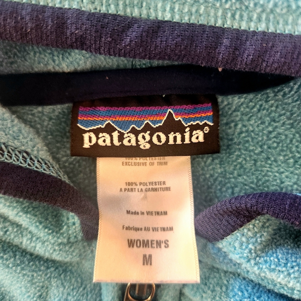 Patagonia Fleece Hooded Jacket Women's Size M Full Zip Pockets Light Blue - Picture 2 of 7